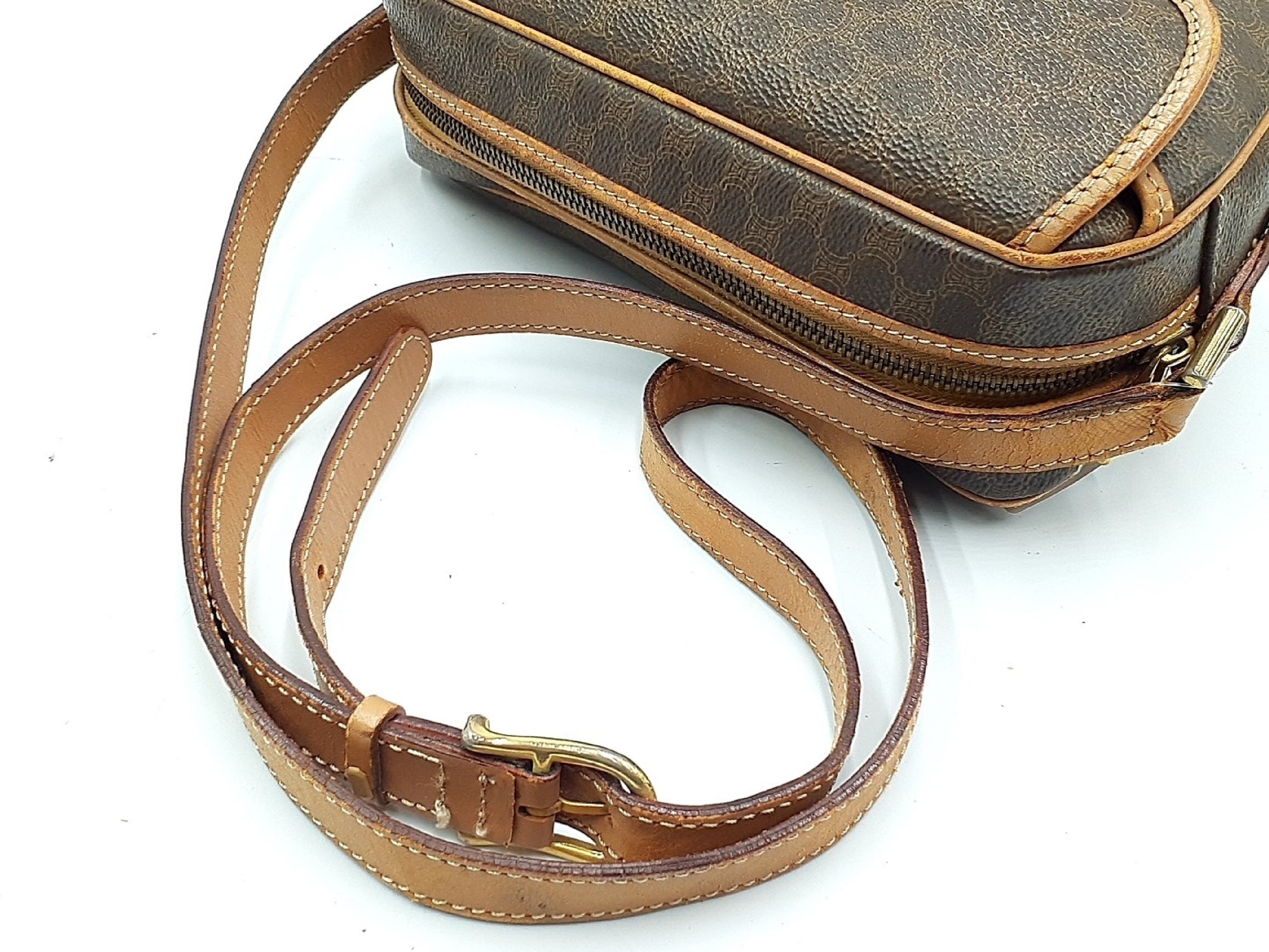 CELINE Macadam Pattern Gold Hardware Vintage Leather Shoulder Bag