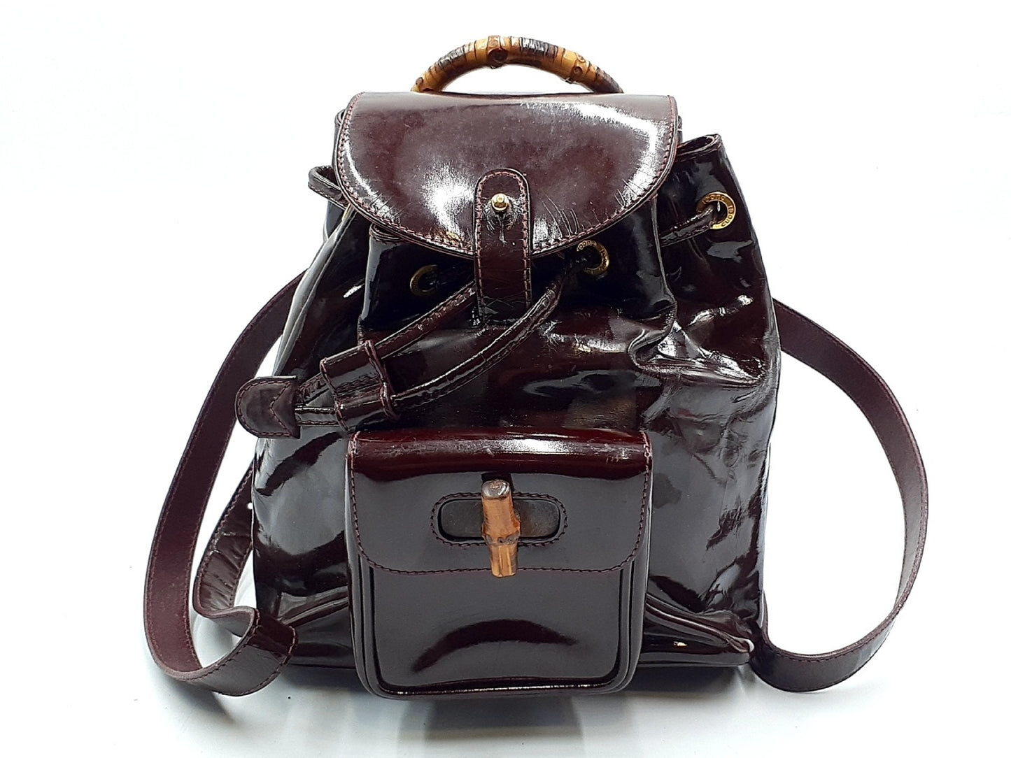 GUCCI Bamboo Backpack with Gold Hardware and Patent Leather 003.2058