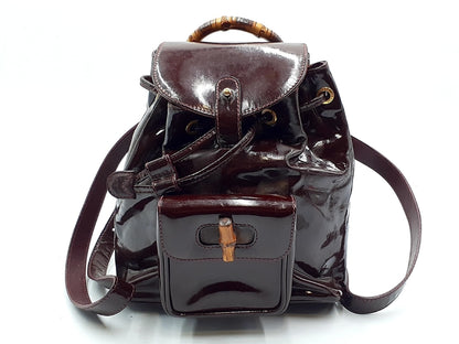 GUCCI Bamboo Backpack with Gold Hardware and Patent Leather 003.2058