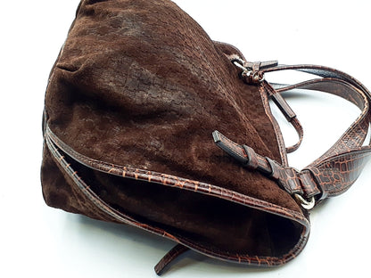 CELINE Bittersweet Crocodile Embossed Brown Handbag