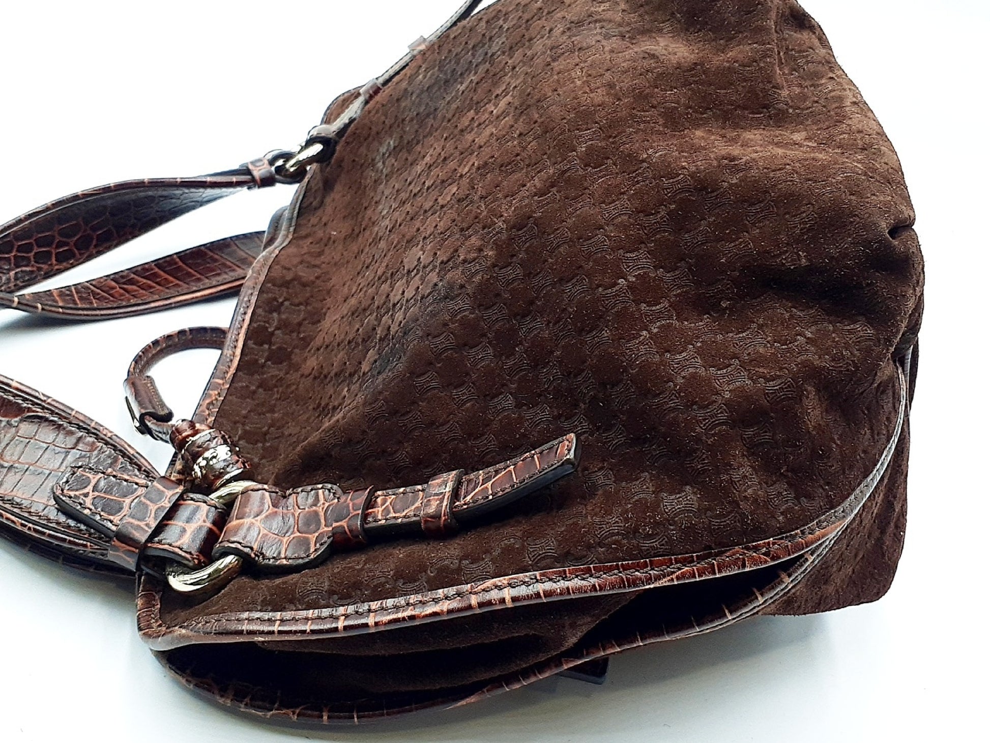 CELINE Bittersweet Crocodile Embossed Brown Handbag