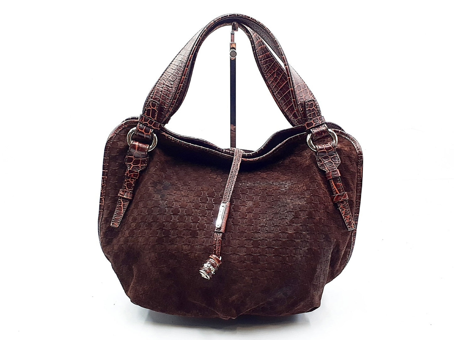 CELINE Bittersweet Crocodile Embossed Brown Handbag