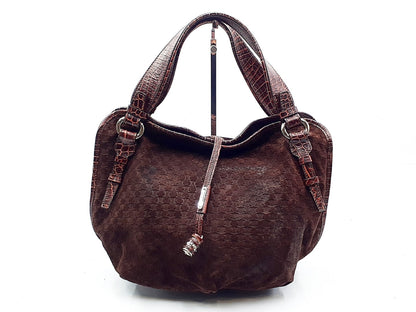 CELINE Bittersweet Crocodile Embossed Brown Handbag