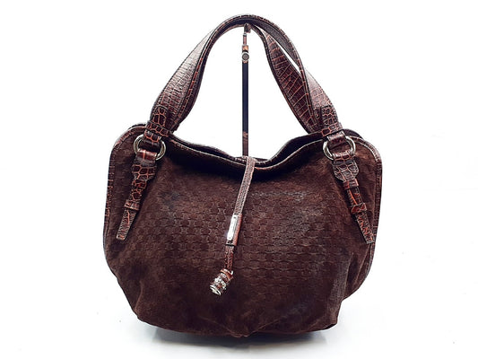 CELINE Bittersweet Crocodile Embossed Brown Handbag