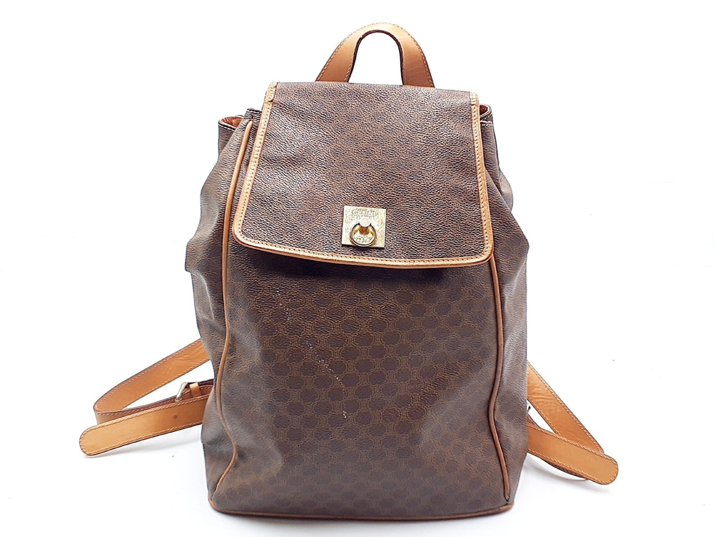 CELINE Macadam Pattern Gold Hardware Leather Backpack