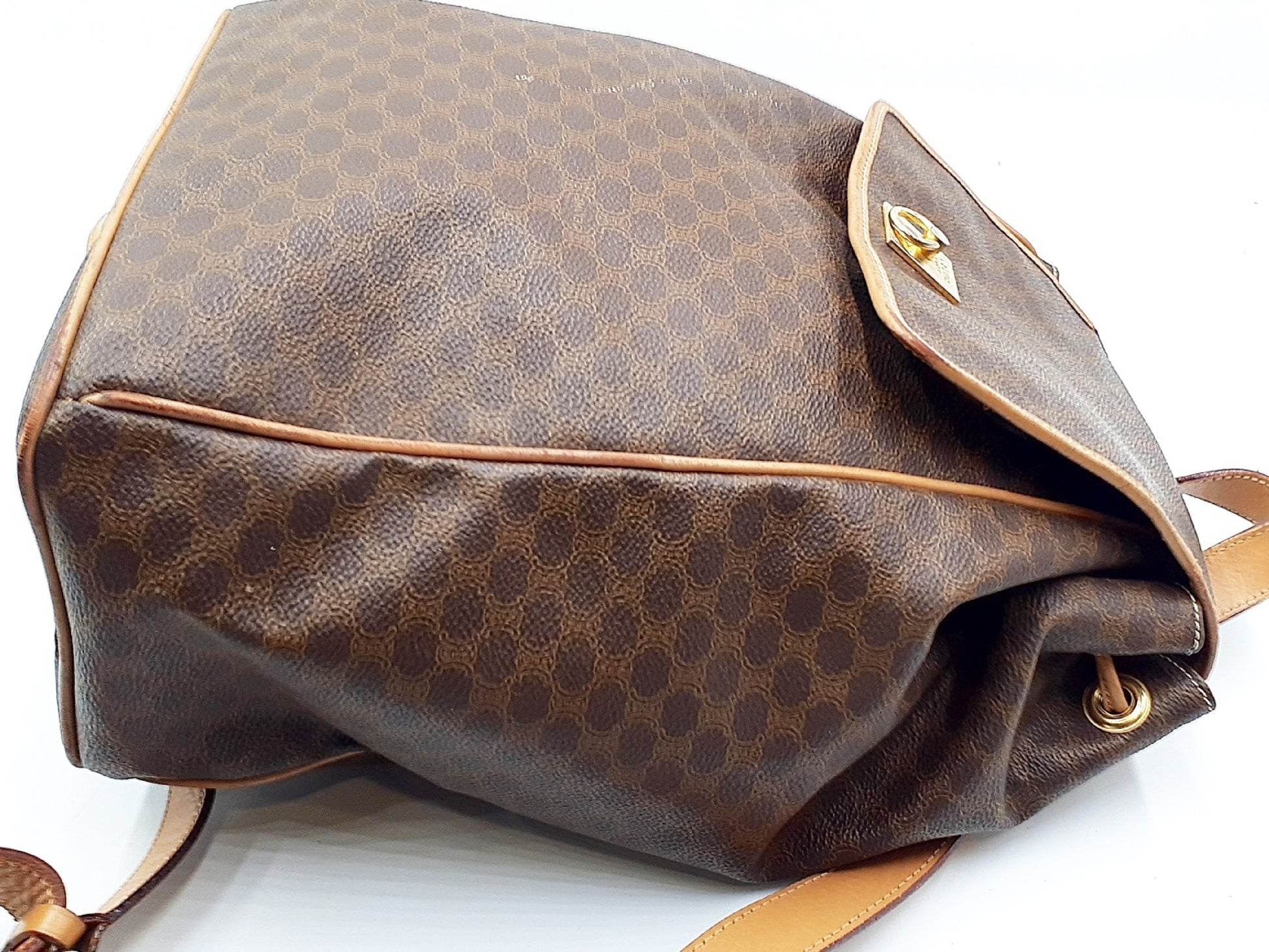 CELINE Macadam Pattern Gold Hardware Leather Backpack