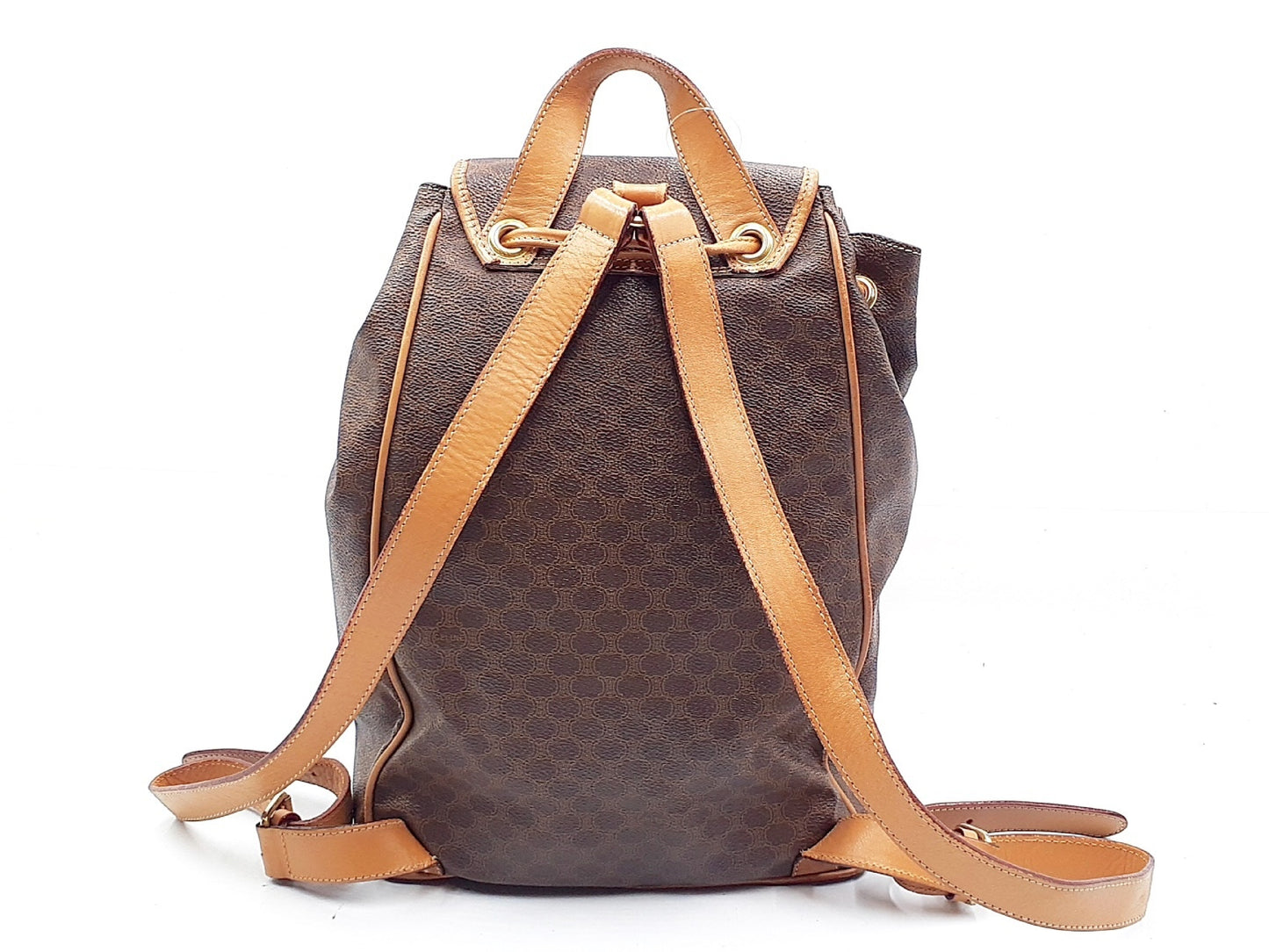 CELINE Macadam Pattern Gold Hardware Leather Backpack