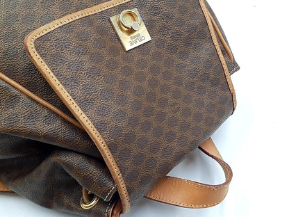 CELINE Macadam Pattern Gold Hardware Leather Backpack