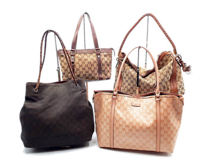 GUCCI 4-piece set: GG canvas, GG crystal, bamboo fringe, and leather tote bag