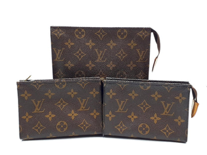 LOUIS VUITTON 3-Piece Monogram Pouch Set: Poche Toilette 15 and Poche Toilette 19