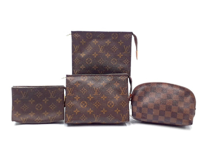 LOUIS VUITTON Monogram 4-Piece Set: Monogram Poche Toilette 15, Poche Toilette 19, Damier Cosmetic Pouch