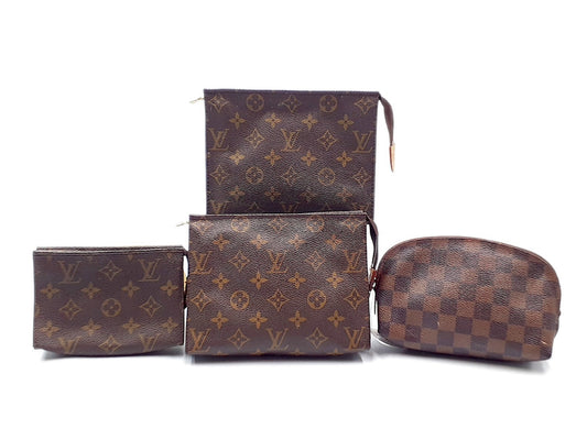 LOUIS VUITTON Monogram 4-Piece Set: Monogram Poche Toilette 15, Poche Toilette 19, Damier Cosmetic Pouch