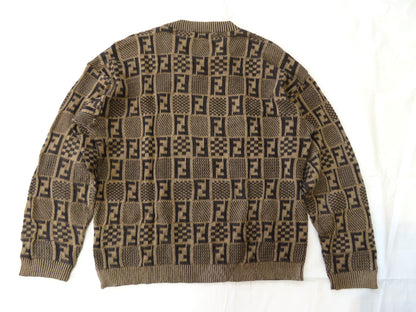 FENDI Men's Zucca Print Brown Knit Top