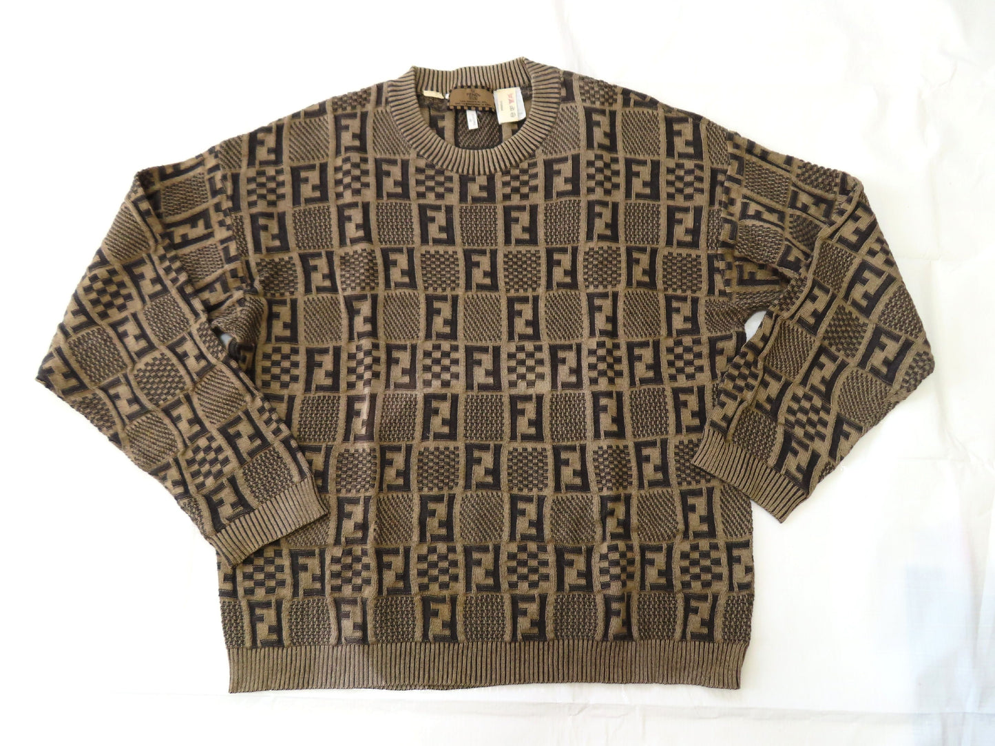 FENDI Men's Zucca Print Brown Knit Top