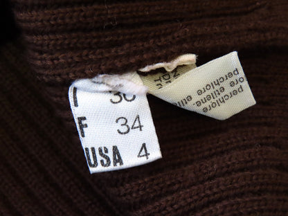 CELINE Vintage Wool Knit Cardigan with Leather Gold Buttons, Engraved Logo, and Gold Chain Design