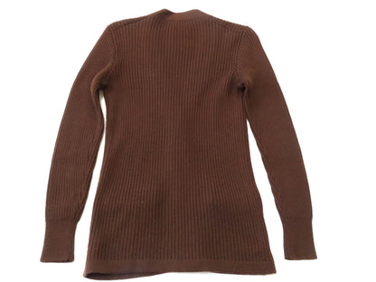 CELINE Vintage Wool Knit Cardigan with Leather Gold Buttons, Engraved Logo, and Gold Chain Design