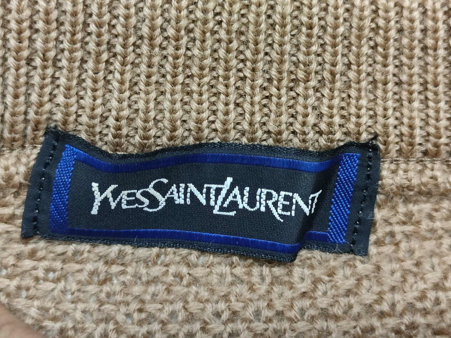 Yves Saint Laurent Men's Cable Camel Knit Sweater, Thick Top