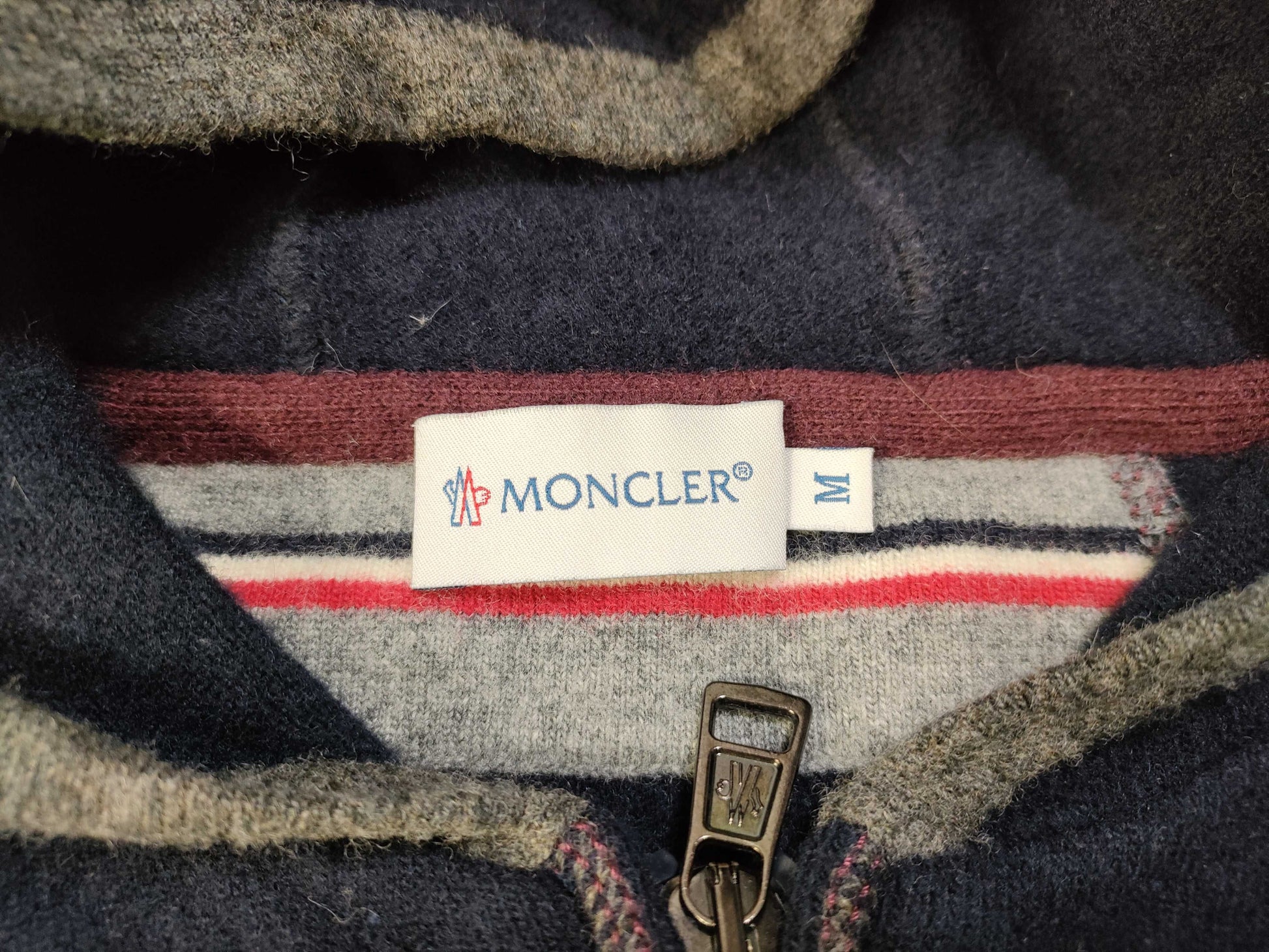 MONCLER Men's Logo Moncler Navy Zip-Up Hoodie Wool Navy Jacket