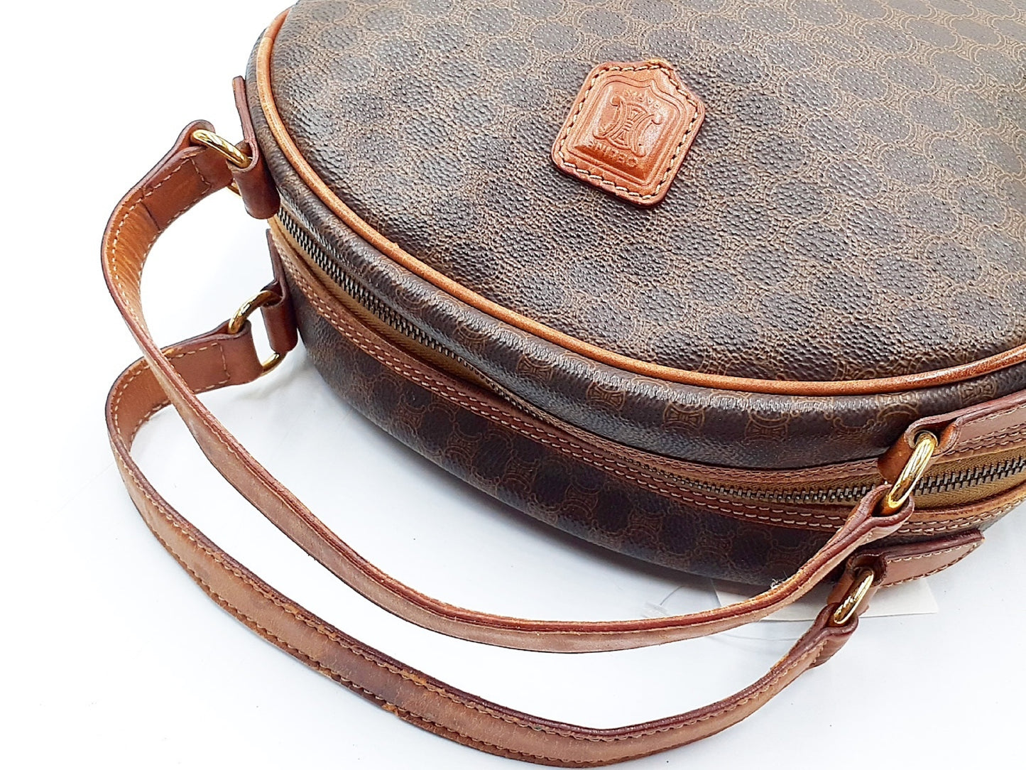 CELINE Macadam Pattern Gold Hardware Leather Handbag