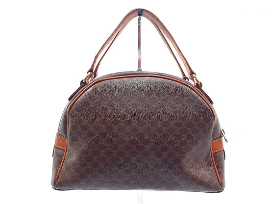 CELINE Macadam Pattern Gold Hardware Leather Handbag