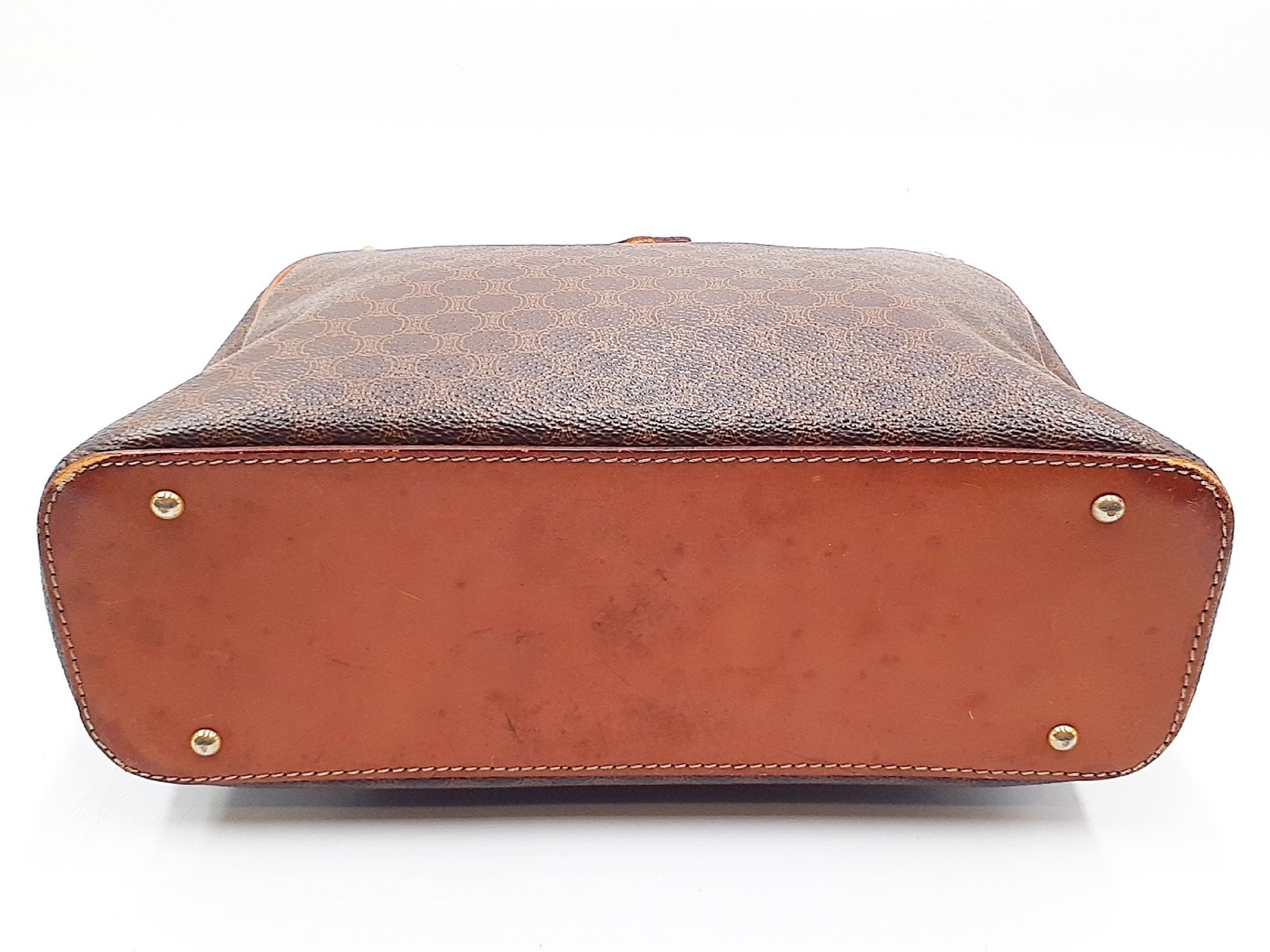 CELINE Macadam Pattern Gold Hardware Leather Handbag