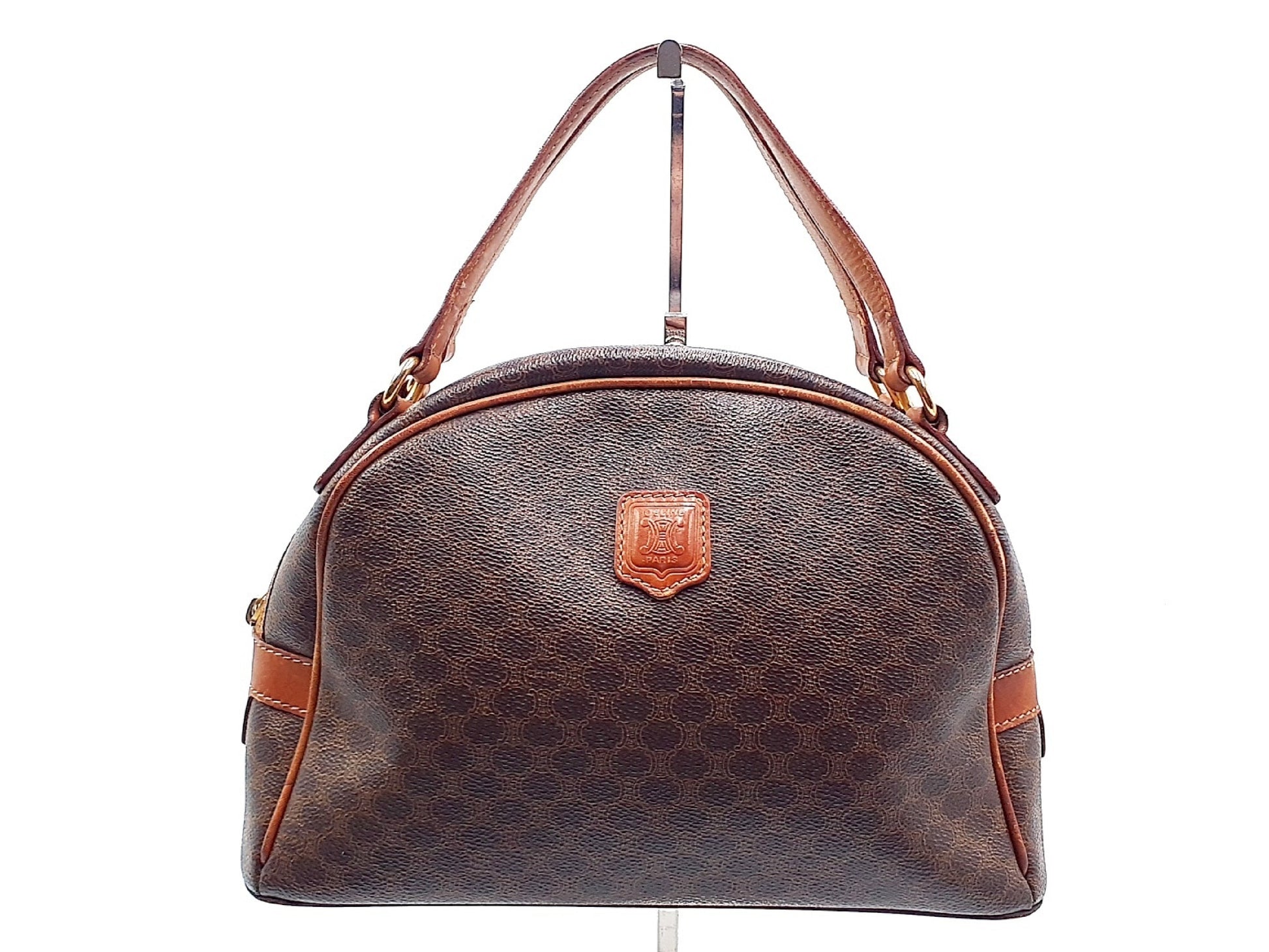 CELINE Macadam Pattern Gold Hardware Leather Handbag