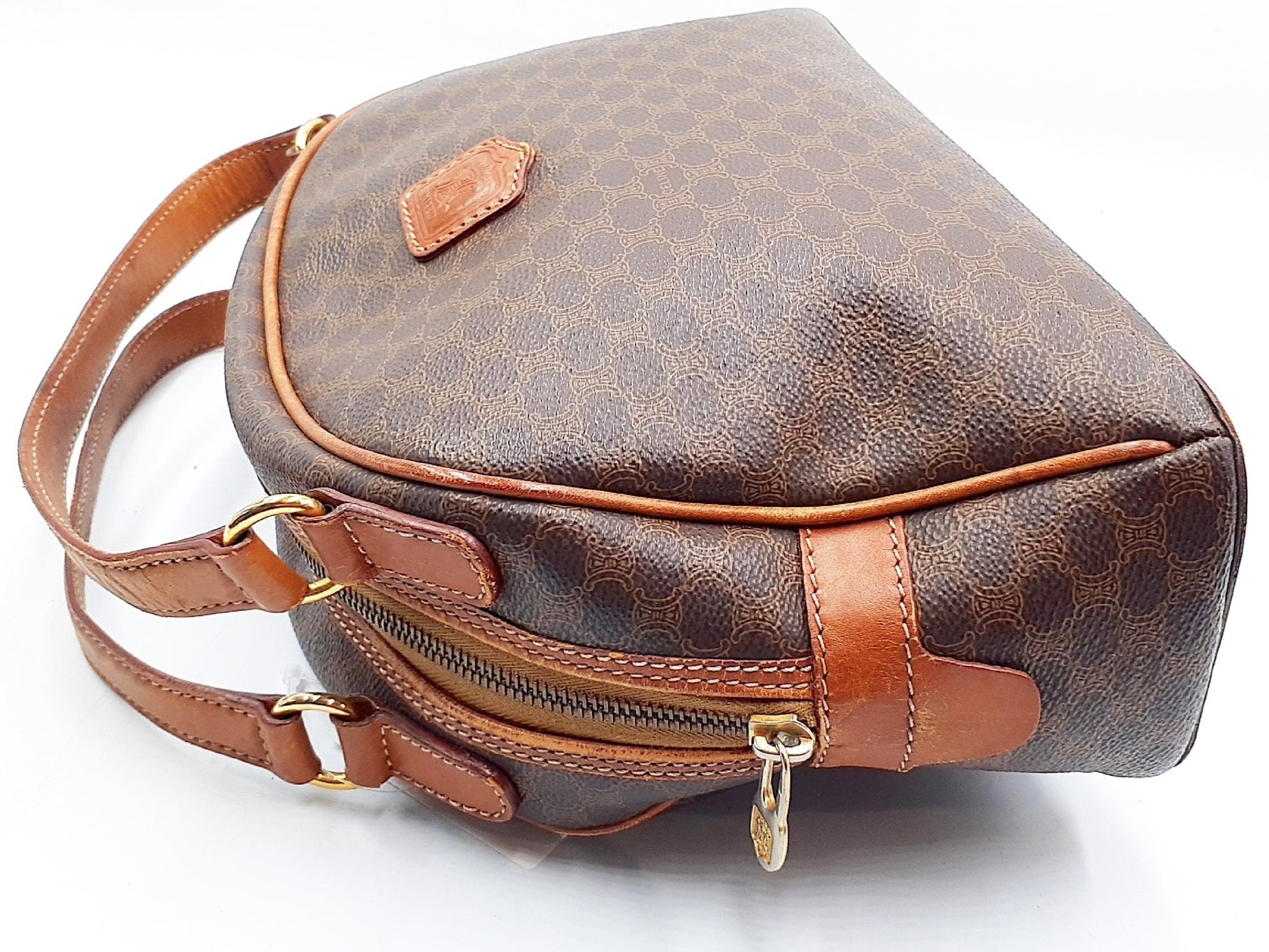 CELINE Macadam Pattern Gold Hardware Leather Handbag