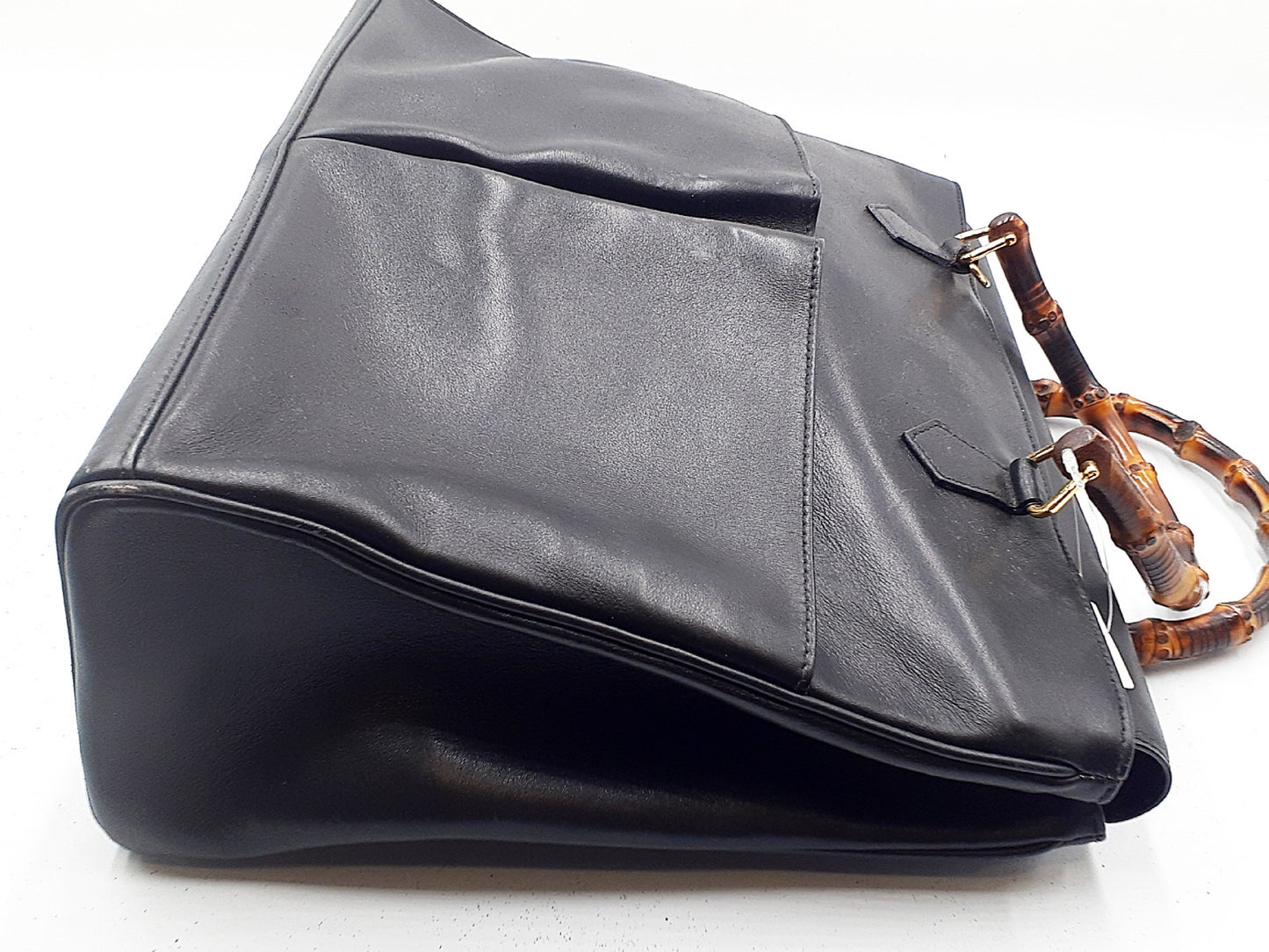 GUCCI Bamboo 2-way Handbag with Strap, Bamboo Leather, Gold Hardware