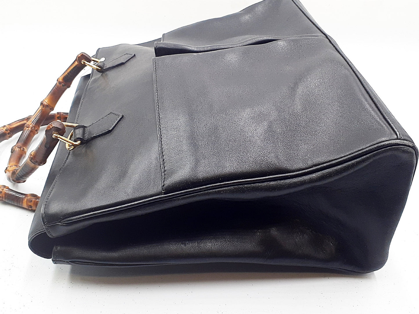 GUCCI Bamboo 2-way Handbag with Strap, Bamboo Leather, Gold Hardware