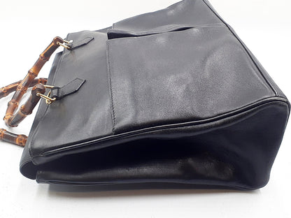 GUCCI Bamboo 2-way Handbag with Strap, Bamboo Leather, Gold Hardware