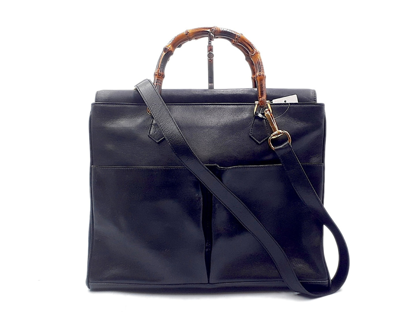 GUCCI Bamboo 2-way Handbag with Strap, Bamboo Leather, Gold Hardware