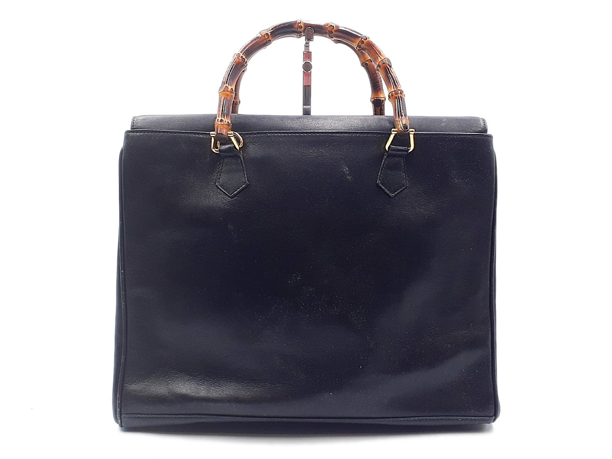 GUCCI Bamboo 2-way Handbag with Strap, Bamboo Leather, Gold Hardware