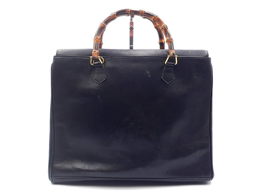 GUCCI Bamboo 2-way Handbag with Strap, Bamboo Leather, Gold Hardware