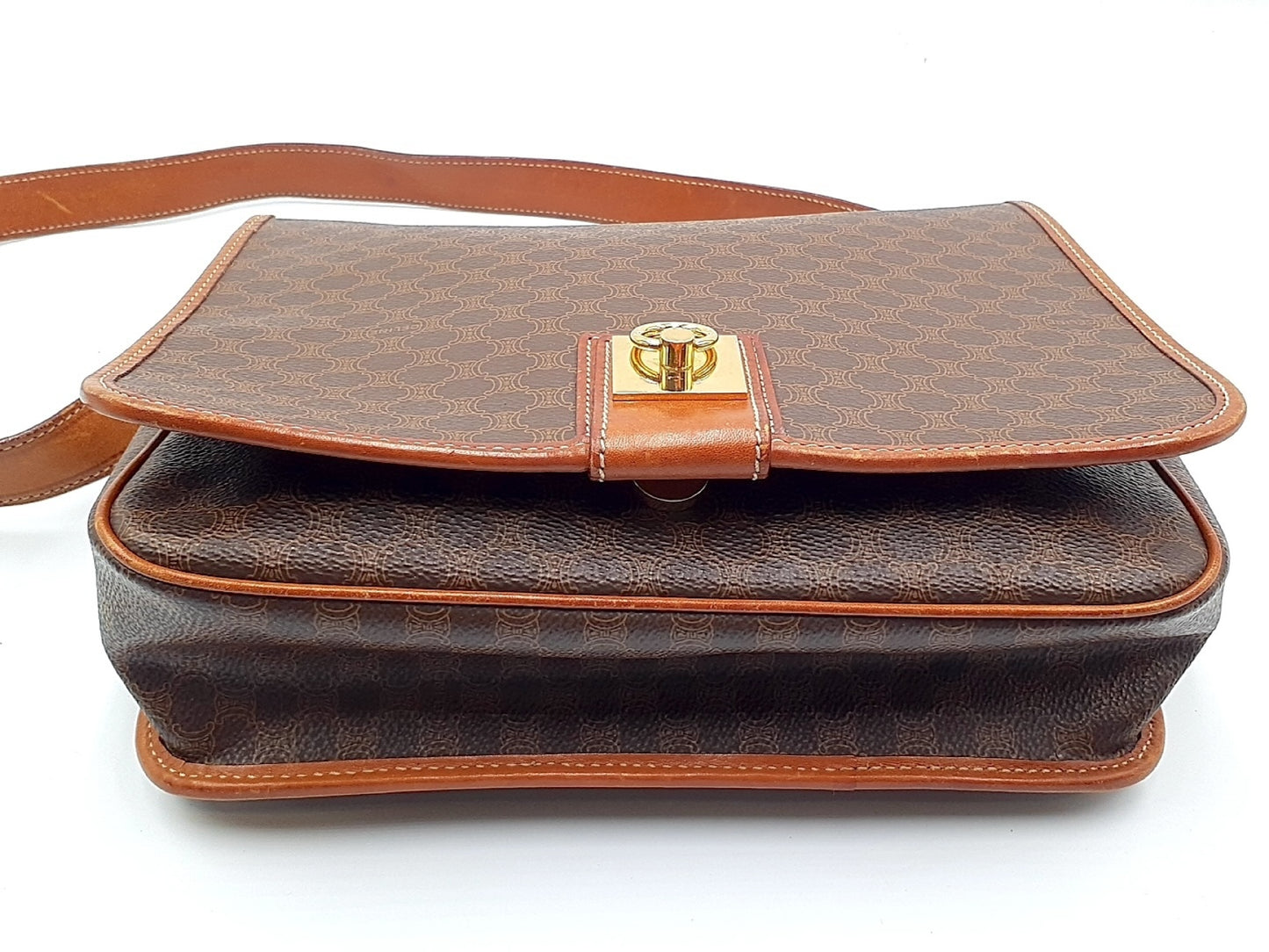 CELINE Macadam pattern gold hardware leather shoulder bag