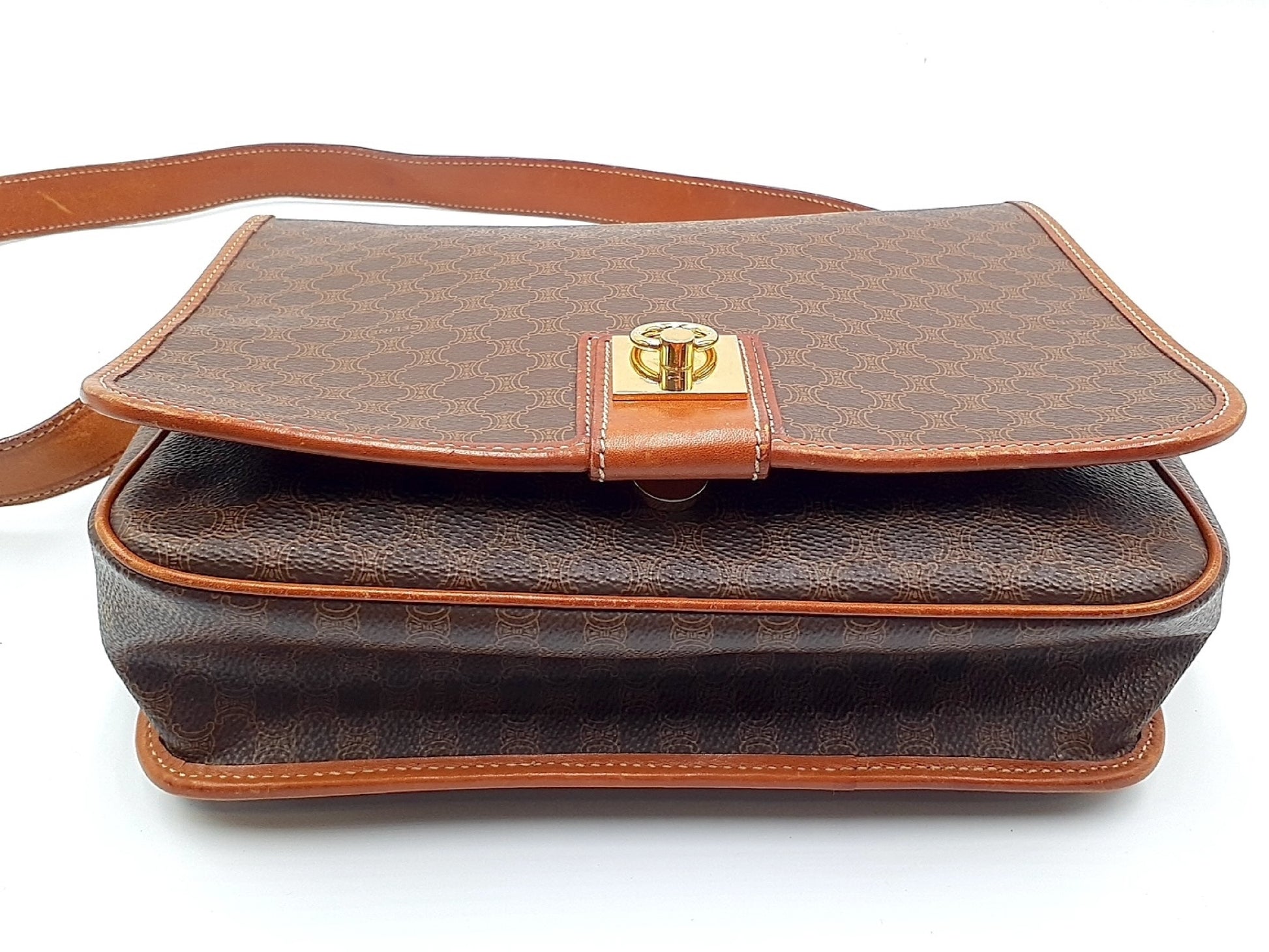 CELINE Macadam pattern gold hardware leather shoulder bag