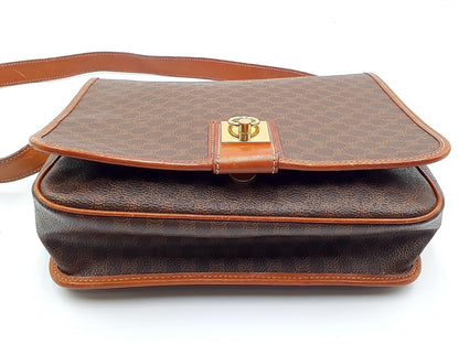 CELINE Macadam pattern gold hardware leather shoulder bag