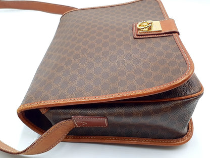 CELINE Macadam pattern gold hardware leather shoulder bag