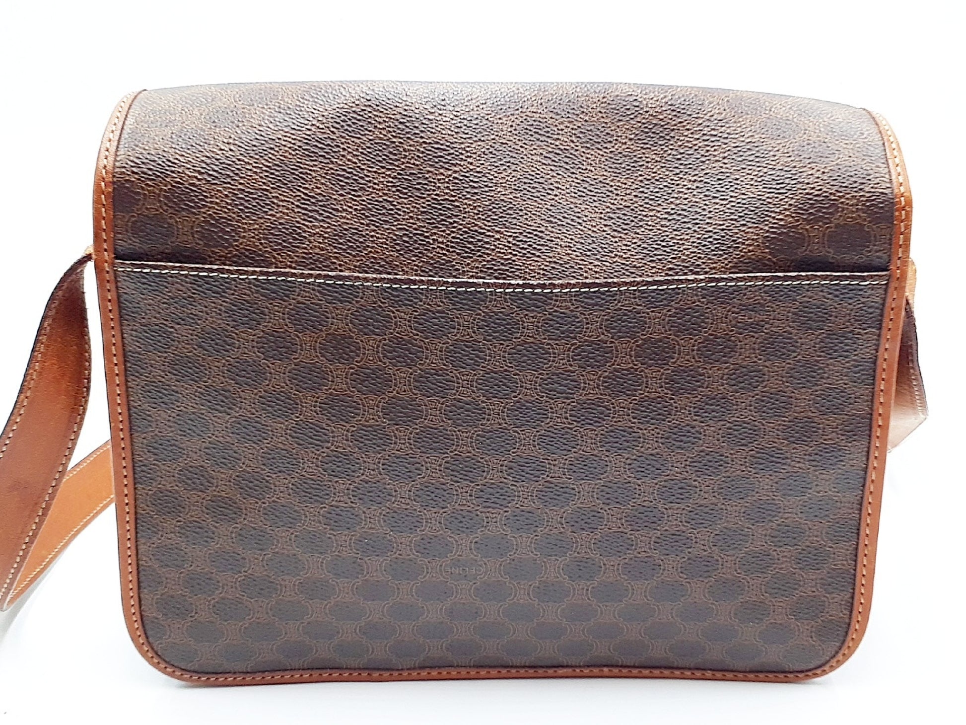 CELINE Macadam pattern gold hardware leather shoulder bag