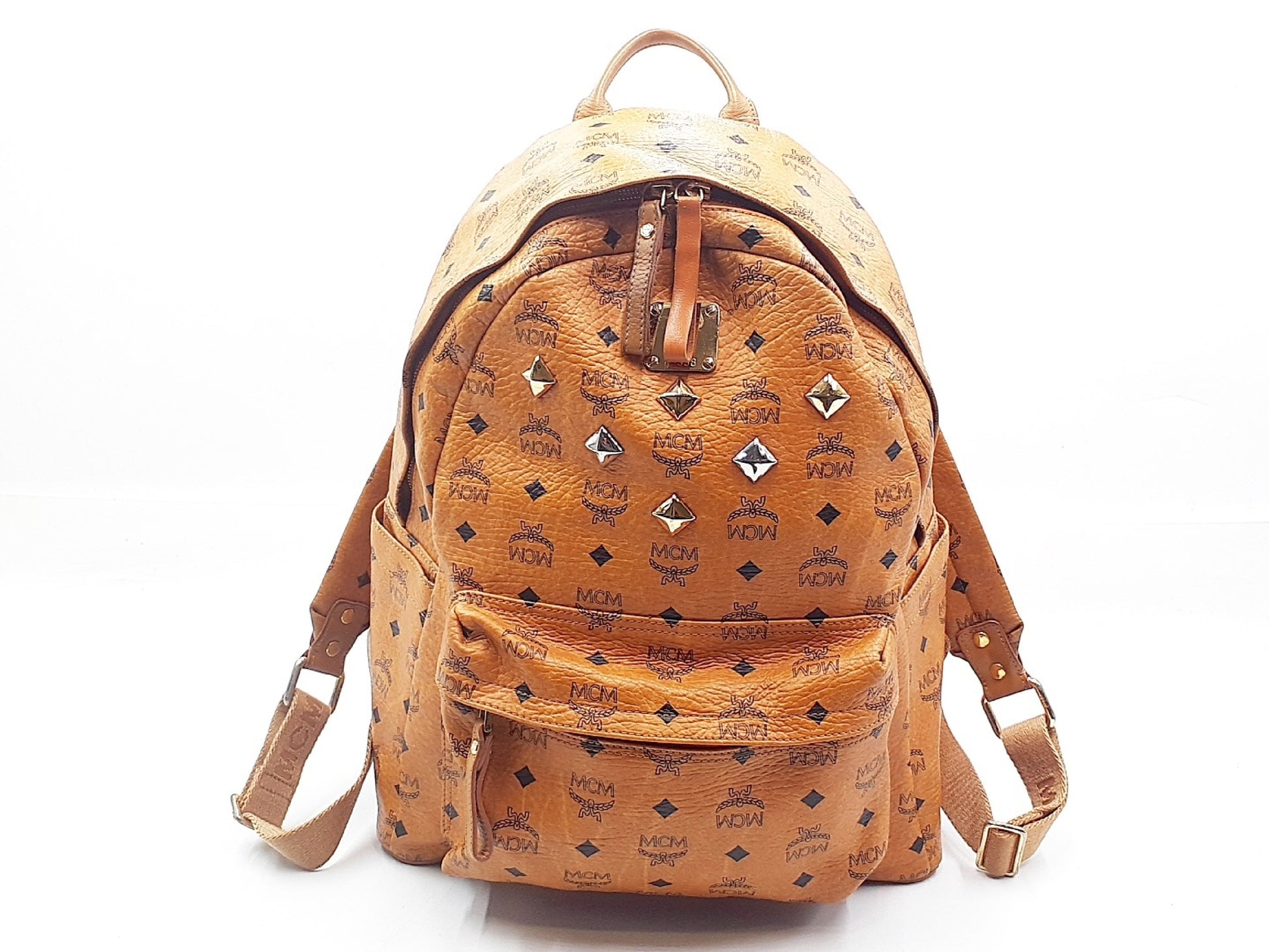 MCM Studded Logo Leather Backpack
