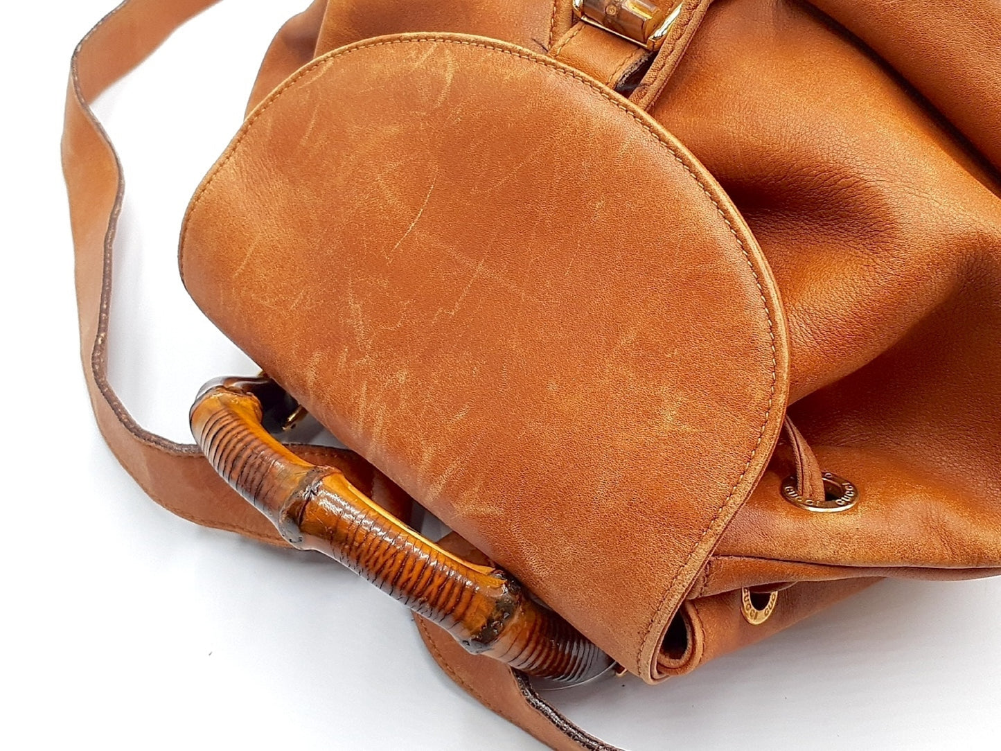 GUCCI Bamboo Leather Backpack with Gold Hardware 003.58