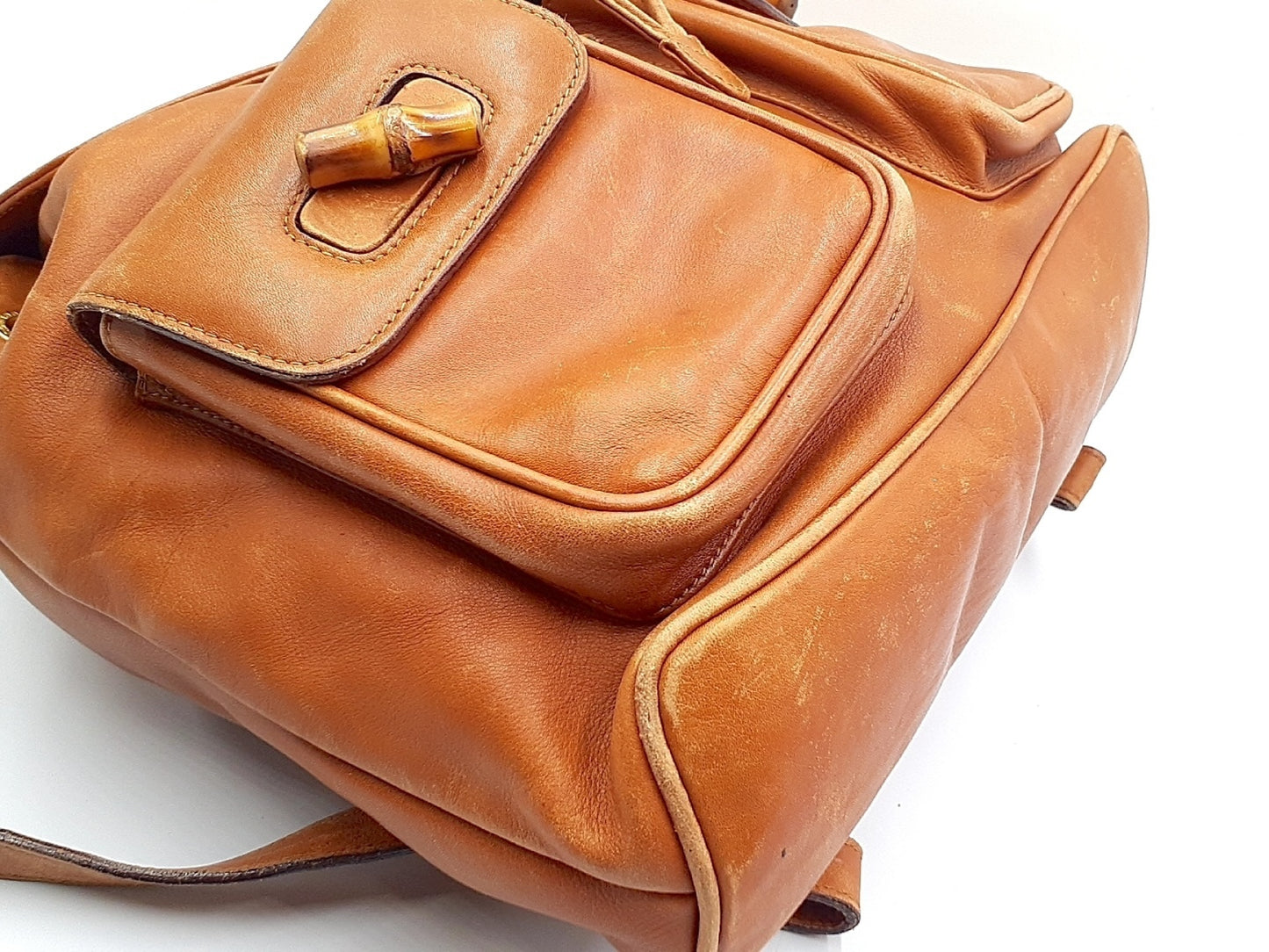 GUCCI Bamboo Leather Backpack with Gold Hardware 003.58