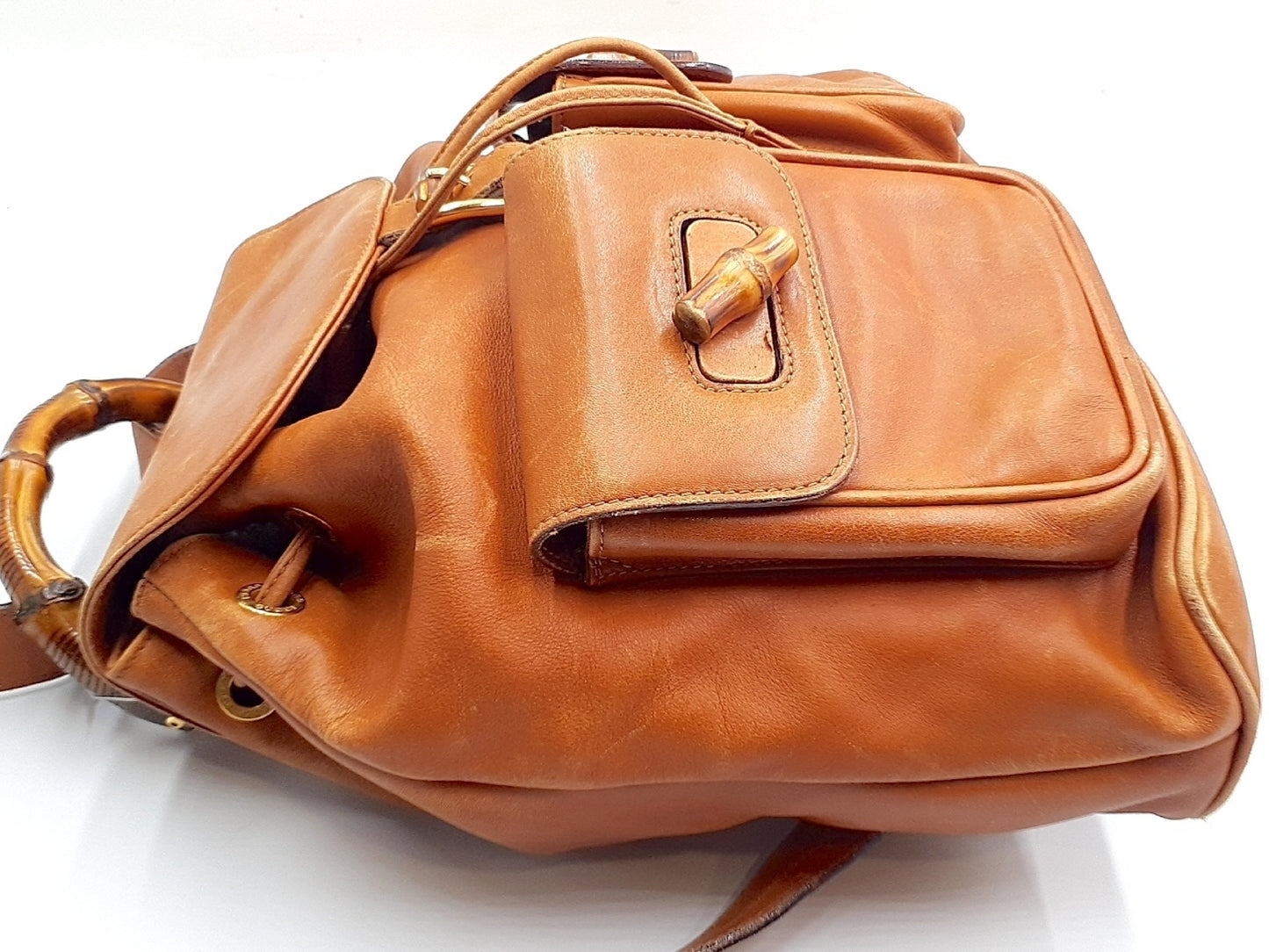 GUCCI Bamboo Leather Backpack with Gold Hardware 003.58