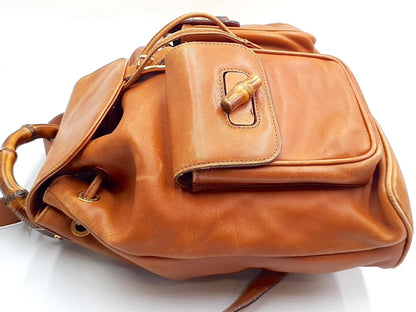 GUCCI Bamboo Leather Backpack with Gold Hardware 003.58