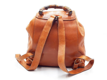 GUCCI Bamboo Leather Backpack with Gold Hardware 003.58