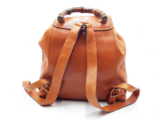 GUCCI Bamboo Leather Backpack with Gold Hardware 003.58
