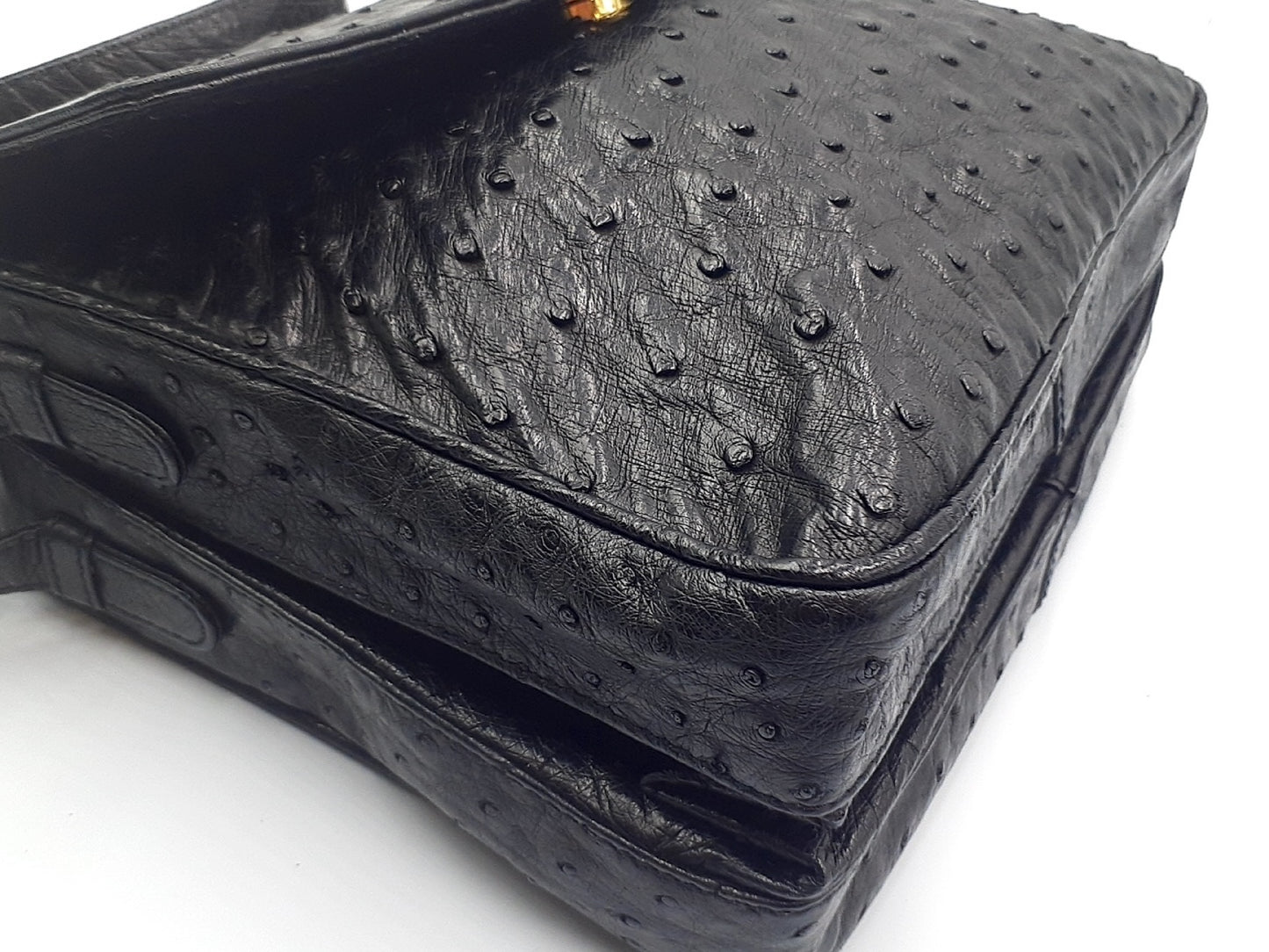 LOEWE Ostrich Gold Hardware Black Shoulder Bag