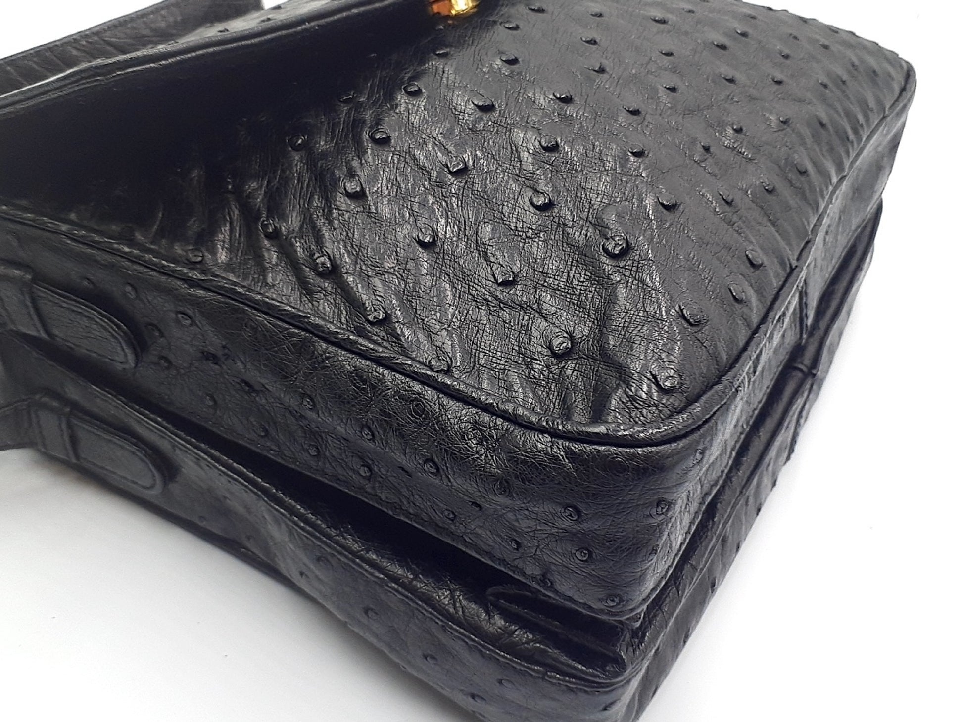 LOEWE Ostrich Gold Hardware Black Shoulder Bag