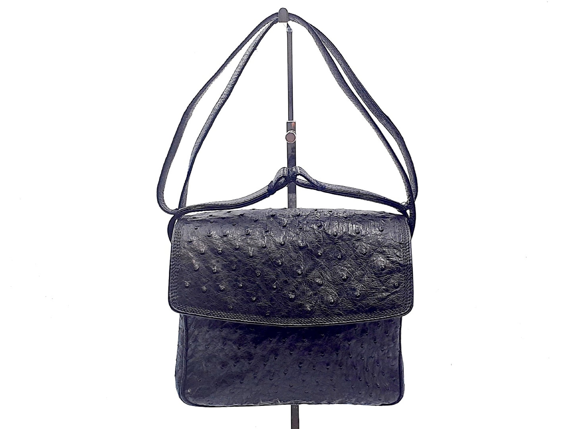 LOEWE Ostrich Gold Hardware Black Shoulder Bag