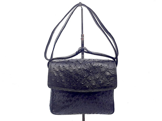 LOEWE Ostrich Gold Hardware Black Shoulder Bag