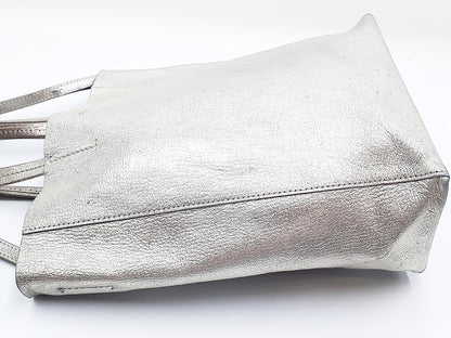 CELINE Vertical Cabas Small Leather 2-Way Silver Shoulder Bag